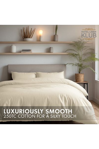 Hotel Linen Klub 3-Piece Duvet Cover Set, 100% Cotton Luxury Sateen, Cream