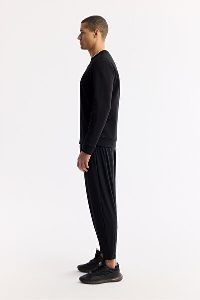 Avva Erkek Siyah Bisiklet Yaka Baskılı Bi-Stretch İnterlok Regular Fit Sweatshirt A51Y1204