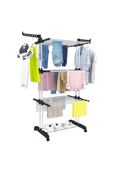 NEXTLY Uscator Vertical Pentru Rufe Si Incaltaminte , 3 Niveluri, Suport Umerase, Pliabil, Portabil
