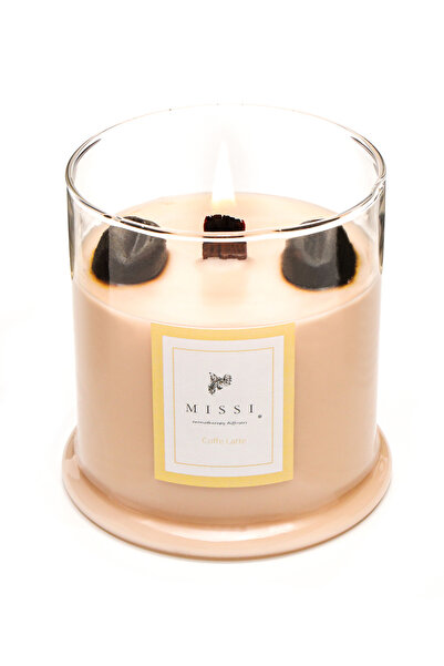 Missi Büyük Üfleme Cam Ahşap Fitilli Coffe Latte Vegan Mum(380 GR)