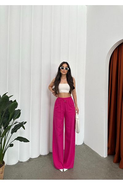 Swan Woman Visco Linen Trousers with Elastic Waist