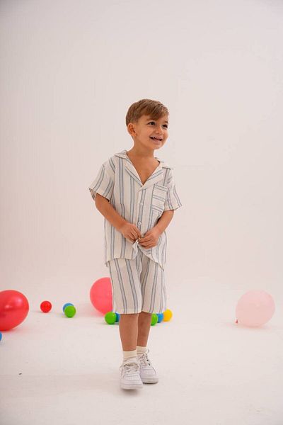 Ladin Store Комплект от горна и долна част на памучна риза на райета за момче - нов сезон
