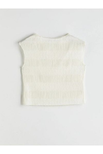 LC Waikiki Lcw vision ecru boat neck textured blouse