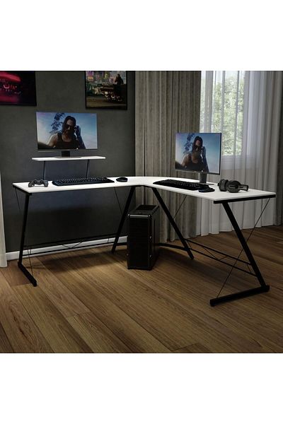 Woodies طاولة ألعاب على شكل حرف L، طاولة زاوية للكمبيوتر، مكتب ألعاب منزلي وحاسوب