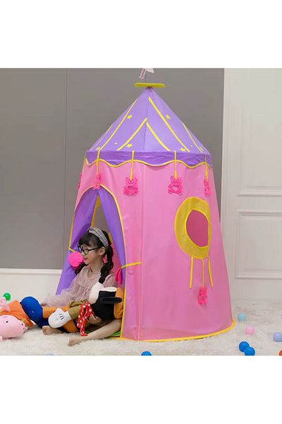 zola Cort de joaca pentru copii, casuta printesei, ferestre rotunde, husa depozitare, 115 x 155 cm, roz