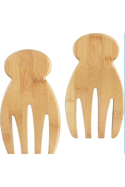 Janset Set of Bamboo Salad Serving, Salad Spoon, Salad Hands
