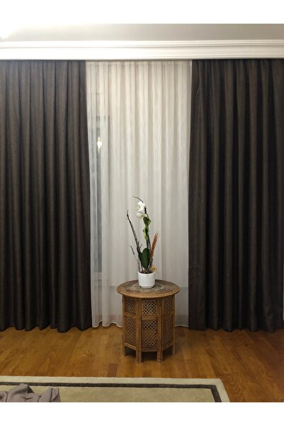 Brillant KOYU HAKİ SİYAH KIRÇILLI FON PERDE