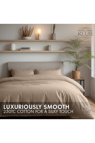 Hotel Linen Klub 3-Piece Duvet Cover Set, 100% Cotton Luxury Sateen, Beige