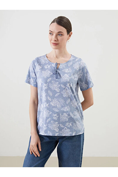 LC Waikiki بلوزة LCW Grace ذات ياقة مربوطة باللون الأزرق للنساء