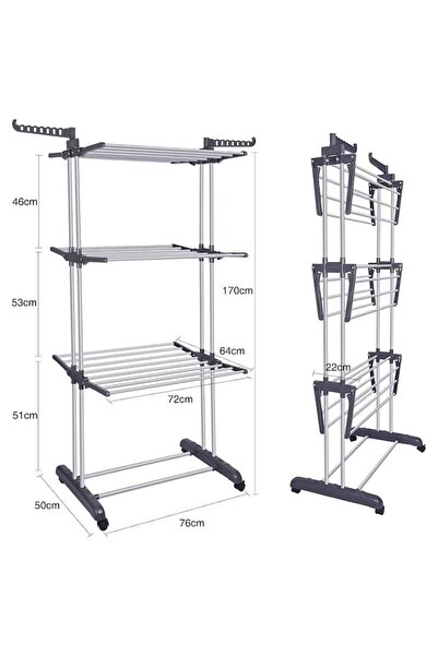 NEXTLY Uscator Vertical Pentru Rufe Si Incaltaminte , 3 Niveluri, Suport Umerase, Pliabil, Portabil