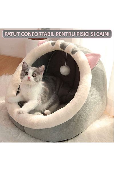 NEXTLY Patut Pisici Si Caini Nexlty Cu Minge Suspendata Pentru Joaca, Culcus Din Flanel, Moale Si Pufos