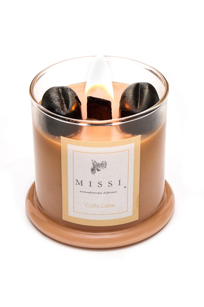 Missi Üfleme Cam Ahşap Fitilli Coffe Latte Vegan Mum (140 GR)