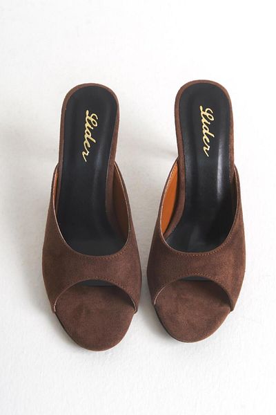 LDR Women's Brown Suede Thin Heeled Open Toe Slippers