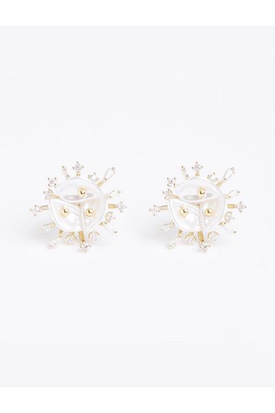 Jimmy Key White Pearl Detailed Metal Bulk Earrings