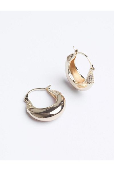 Jimmy Key Gold Color Stoned Oval Earrings