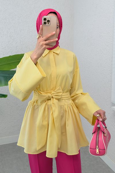 Salih Çelebi Kimono Sleeve Bow Tunik 1613 - Yellow
