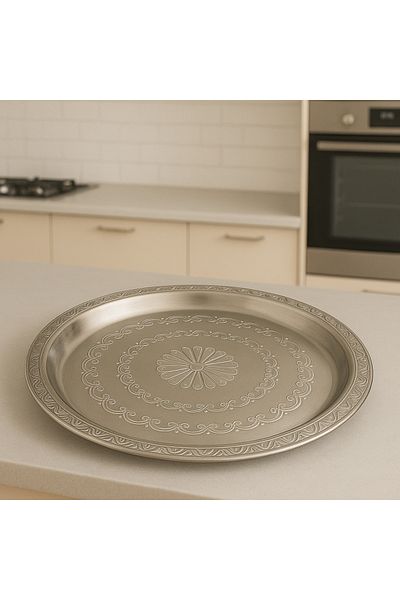 ALMUFARREJ Round Serving Tray Silver 55cm