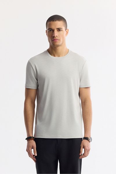 Avva Men's Stone Soft Touch Crew Neck Flared Basic T-Shirt B 001031