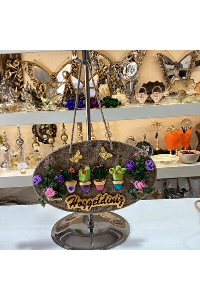 Gold home design Kaktüs Desenli Hoşgeldiniz Yazılı Dekoratif Kapı Süsü