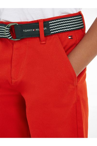 Tommy Hilfiger Boys Burgundy Belted Chino Shorts