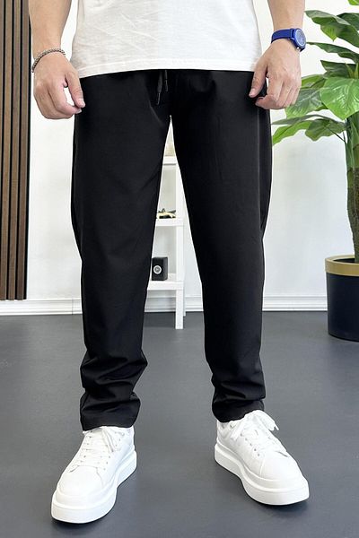 Edwox Men's Elastic Waist Jogger Trousers Black Edw354