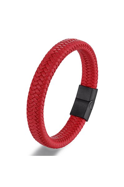 Choice 22cm Red Classic Men Jewelry Genuine Leather Bracelets Titanium Black Rope Steel Magnetic Clasp Brac
