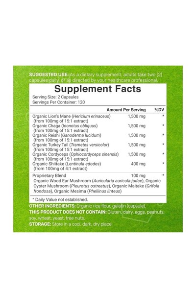 DEAL SUPPLEMENT Organic Mushroom 10 in 1 Defense Formula 8,000 Mg - 240 Capsules