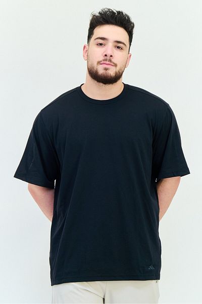 adidas Men Sportswear Fit Brand Logo Short Sleeves Yoga T-Shirt, Black