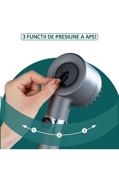NEXTLY Shower Head With Filter And 3 Functions, , Stopping/starting Jet, Adjustable Pressure, Gray