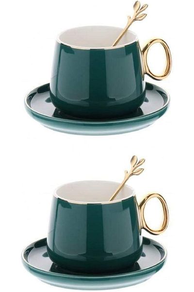 HIHOMEY 6-Piece Fine Bone Ceramic Cup And Saucer Set With Spoon