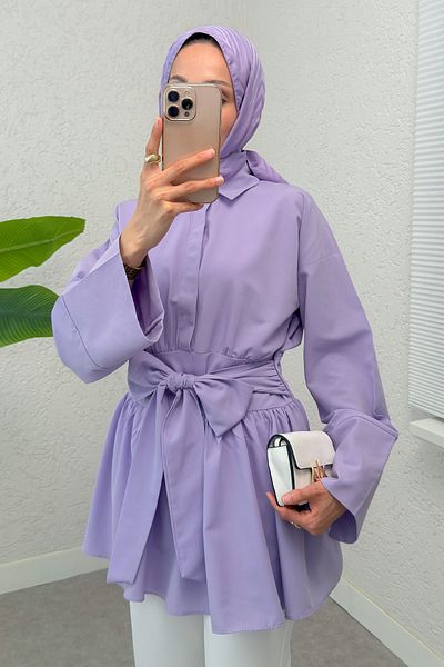 Salih Çelebi Kimono Sleeve Bow Tunik Lila