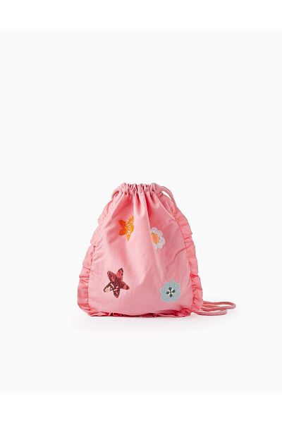 Ziddy Fabric Backpack with Sequins for Baby Girls, Pink