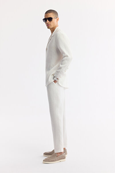 Avva Erkek Beyaz Apaj Yaka %100 Keten Comfort Fit Gömlek A51Y2114