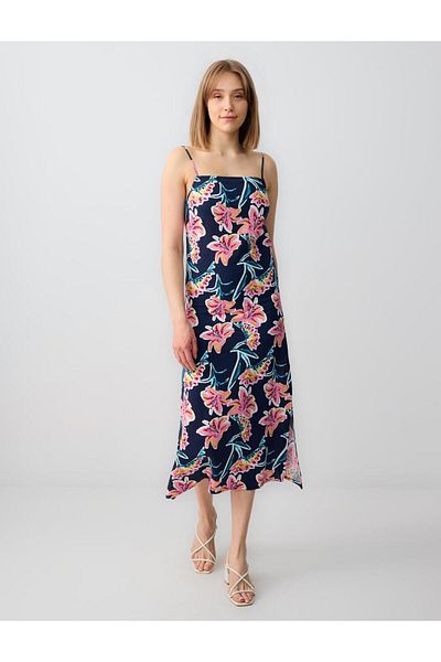 Jimmy Key Rochie midi din in, cu bretele, cu modele florale