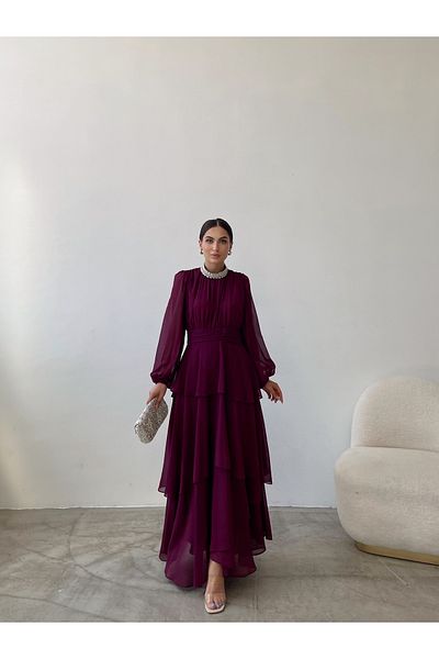 Swan Woman Βραδινό φόρεμα με λεπτομέρεια με βολάν