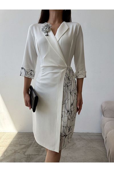 Swan Woman Φόρεμα με λουλουδάτο σχέδιο λευκό σιφόν μπουφάν