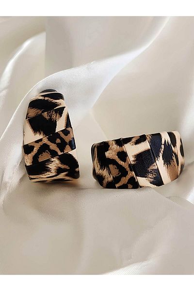 Eva Takı Store Leopard Faux Leather Hoop Model Earrings