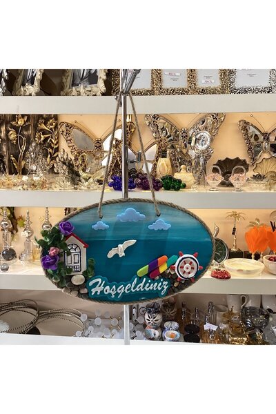 Gold home design Marin Desenli Hoşgeldiniz Yazılı Dekoratif Kapı Süsü