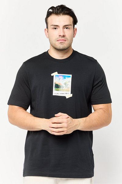 adidas Men Sportswear Fit Short Sleeve Graphic Print Outdoor T-Shirt, Black