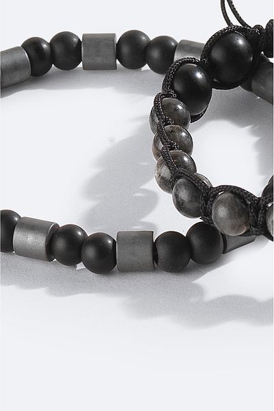 Avva Men's Black Stone Ceyt and Hematite Stone Bracelet A42Y9617