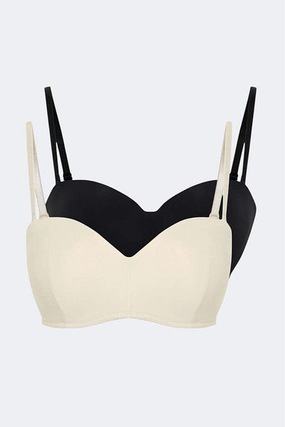 ELOSH BOUTIQUE Sutien tricotat cu balcon, fără bretele, neumplut, pachet de 2