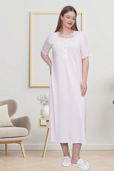 LOHOUSE Women's Pink Large Size (Oversize) Short Sleeve Cotton Mother's Nightgown