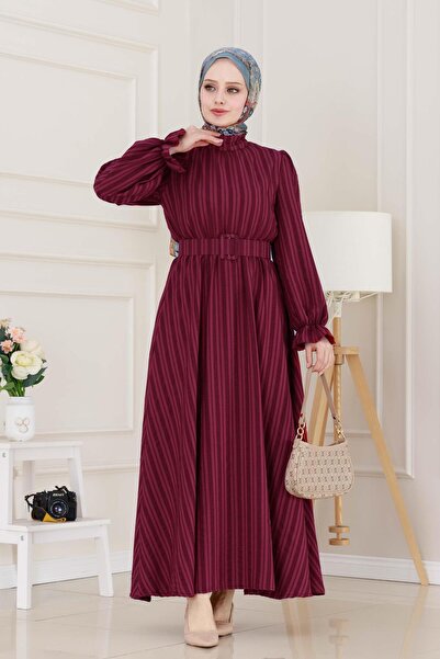 Sevitli Φόρεμα χέννα με λαβή και κορδόνια-μπορντό