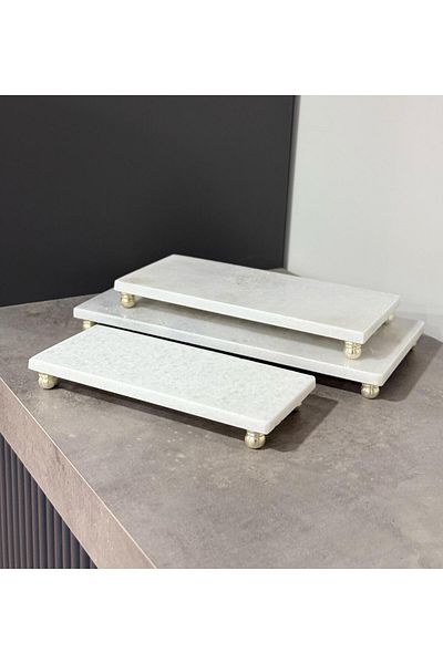 Onedekor Marblas Real Marble 3-Piece Presentation Set White Silver