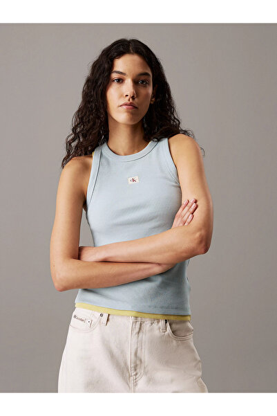 Calvin Klein Women Cotton Round Neck Slim Fit Sleeveless Blue Blouse J20J 225302 -Cdv