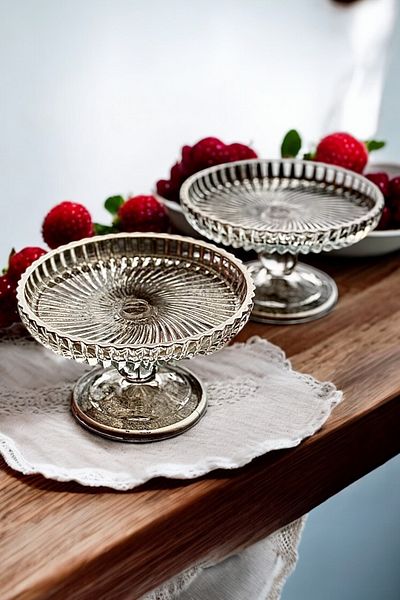 WuuQ 2-Pack Glasssilver Gilded Crystallized Footed Presentation Bowl-13 cm Snack Bowl, Dessert, Salted and Coffee Side Treat