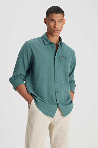 Lee L66N205295OT Yeşil Erkek Regular Fit Tek Cep Uzun Kol Gömlek