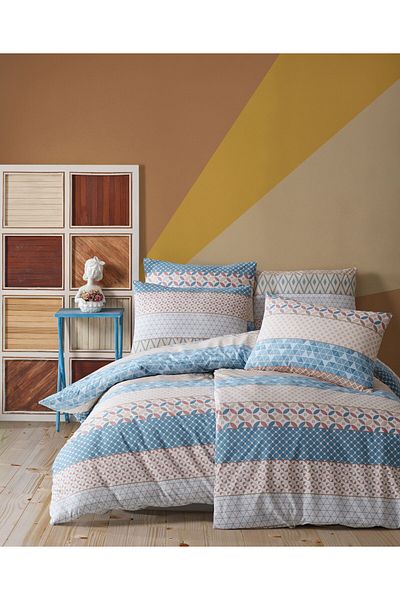 Story home Textile Set lenjerie de pat Story Home 100% bumbac Ranforce 144TC husă pilotă 4 buc 200x220 cm Glenn Blue