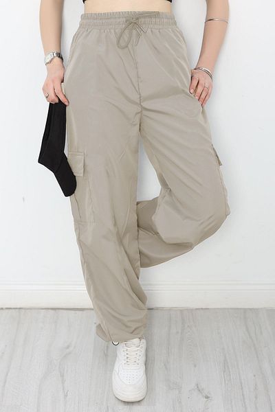 OXVİN Women's Summer Oversize Parachute Fabric Cargo Pocket, Leg Clip, Baggy Trousers