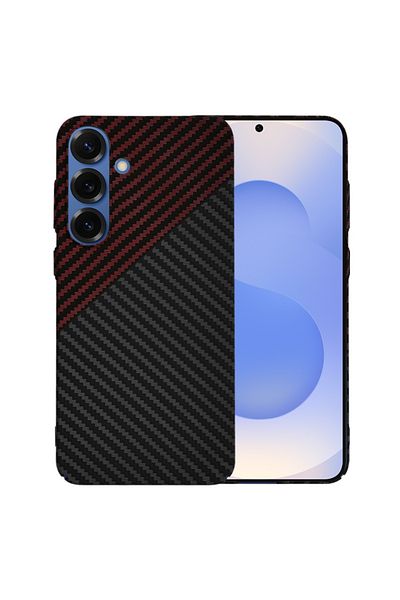 SKYDDAR INNOVATION Case for Samsung Galaxy S25, Carbonite FiberShell, Dark Red, sticker set